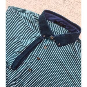 Greyson Golf Performance Lahontan Polo Shirt Fiddle Green Blue Striped Mens Sz L